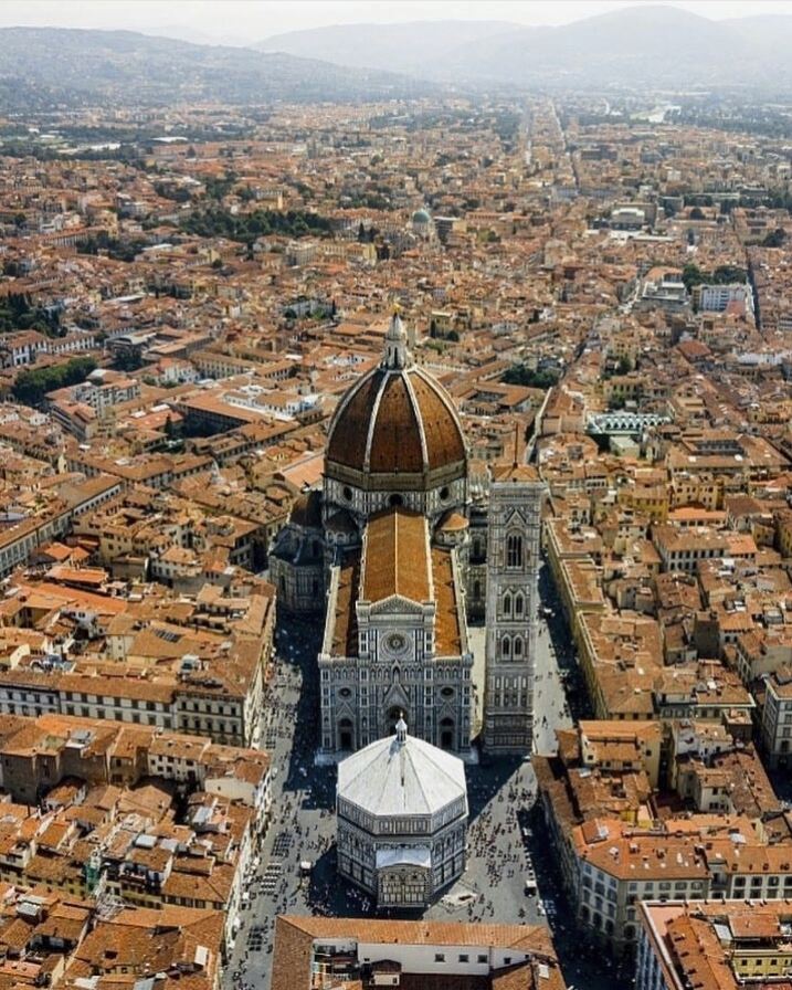 aerial drone view over the Florence Duomo