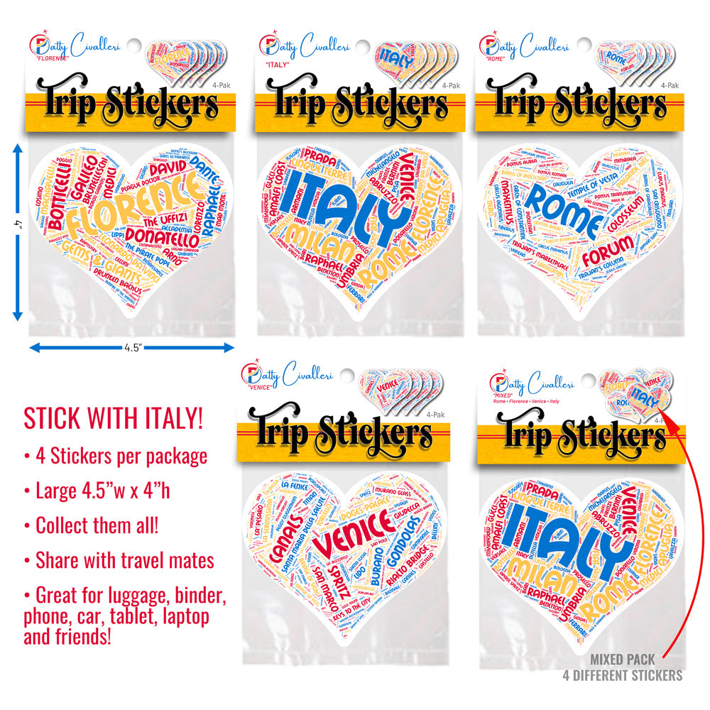 4-Pack LARGE Heart-shaped Stickers - FLORENCE