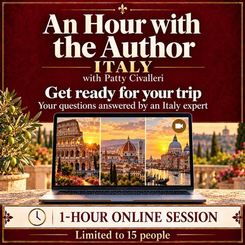 Spend an hour with the Author and learn about your trip to Italy.
